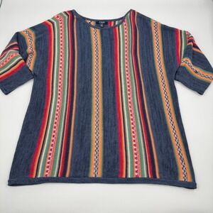 CHAPS Women's Blue Multi Color Stripe Knit‎ Sweater Top Plus Size 2X/2XG/EEG